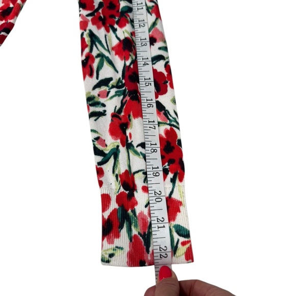 Lands’ End Floral Cardigan XSP | 100% Supima Cotton | Red White Black Spring B53 - Picture 6 of 8